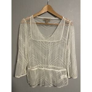 Nine West Womens Top Size Medium White Embroidered Nylon Beaded Sheer Fairy Y2K